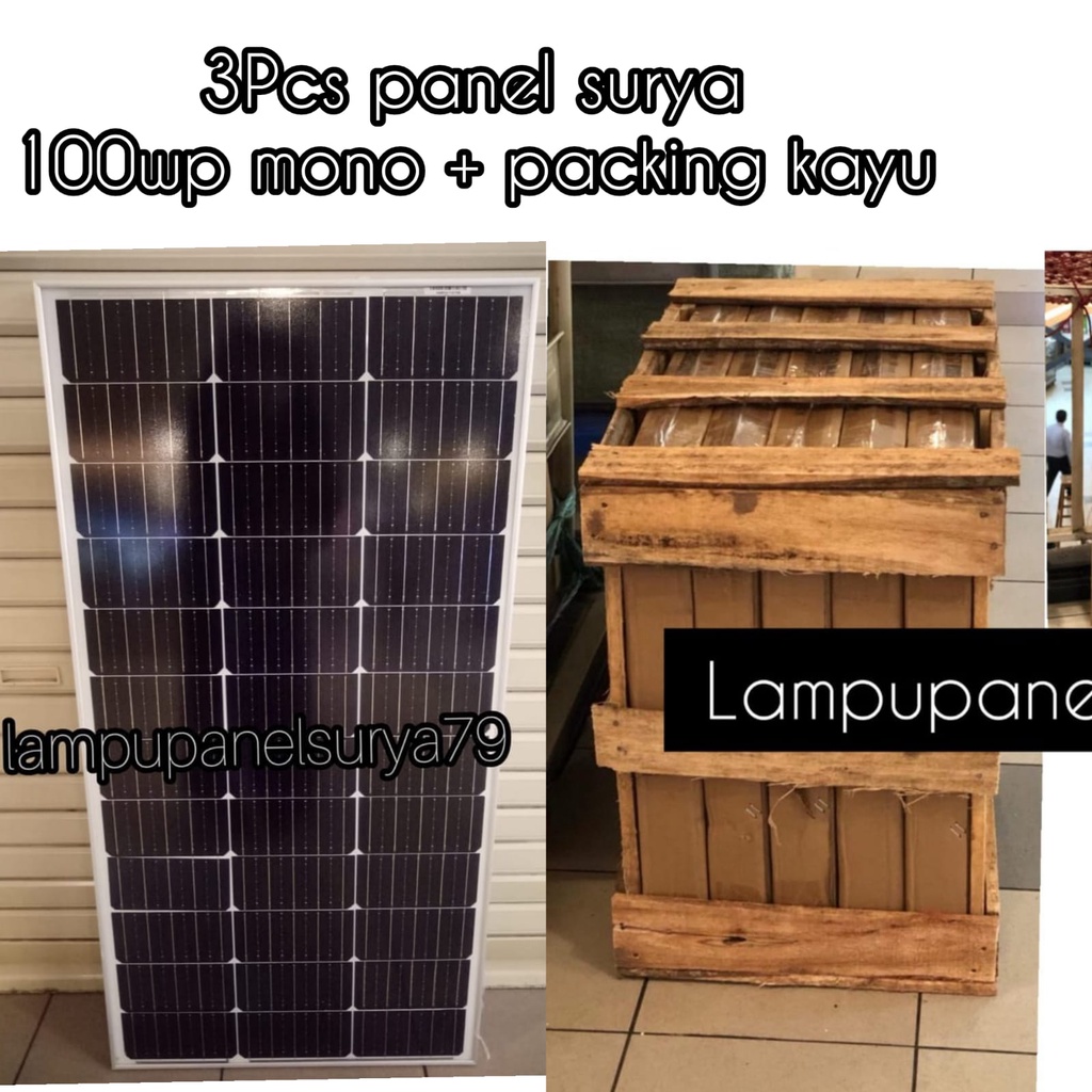 3Pcs Solar Panel Surya Solarcell 100WP Mono 100wp Monocrystalline + Packing Kayu