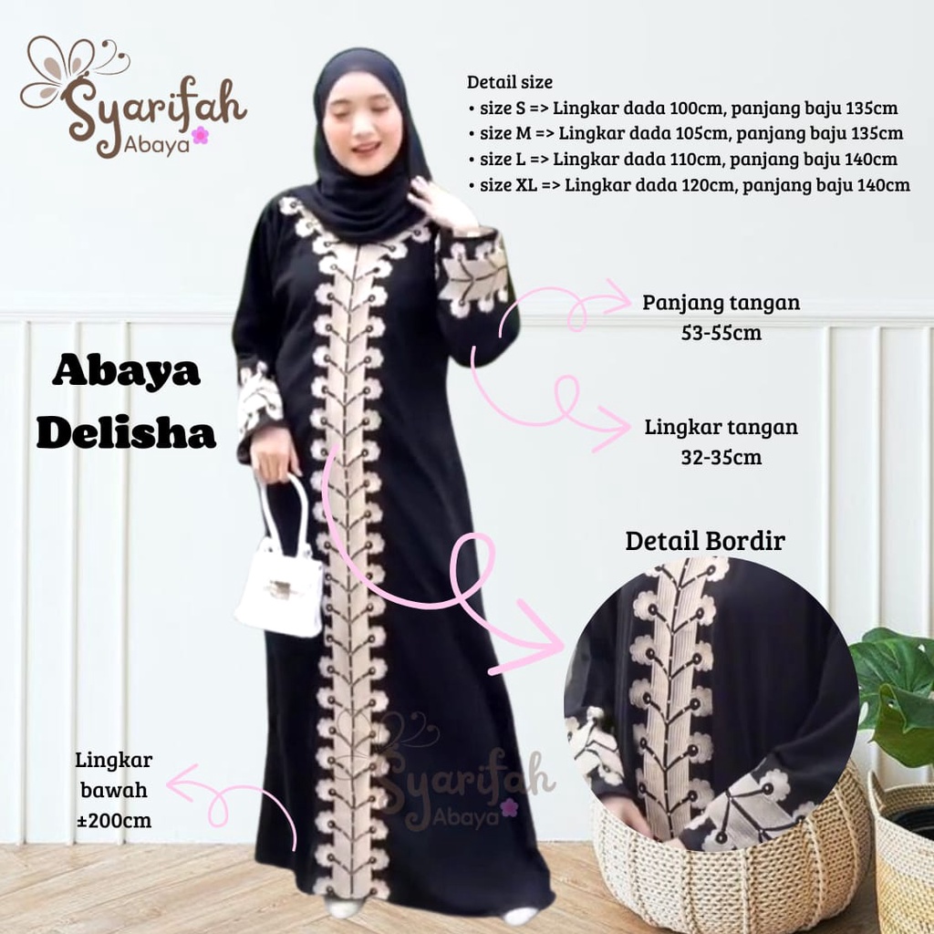 Abaya Bordir Delisha Abaya Hitam Abaya Turkey Abaya Arab Abaya Murah Abaya Jumbo Syari Terlaris