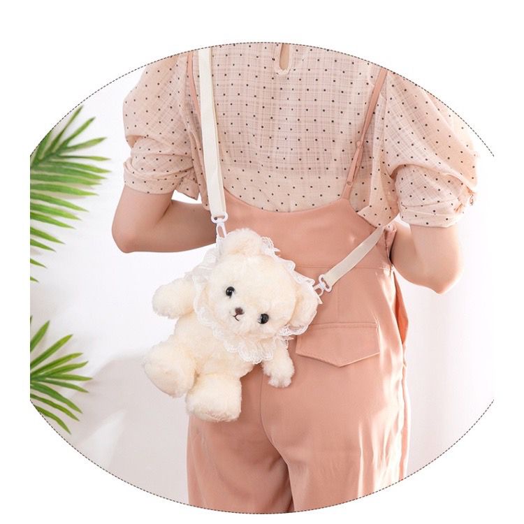 Tas Selempang BERUANG Merangkul NONI QUEEN RENDA / Tas Boneka Bulu Selempang Mini Rangkul Renda
