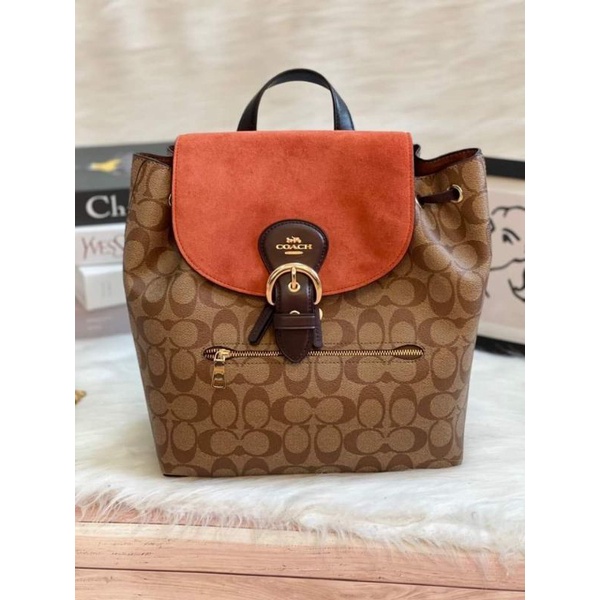 Coach signature suede kleo backpack khaki multi