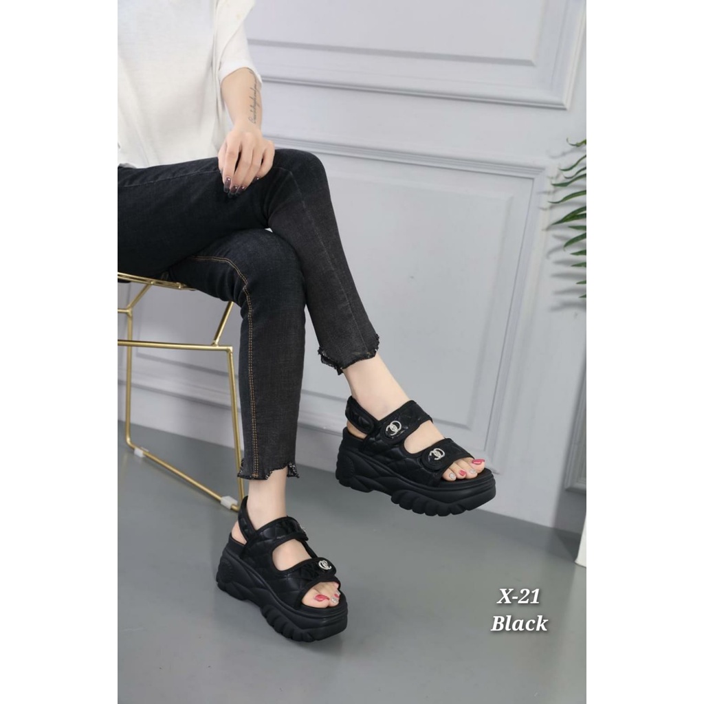 NEW ARRIVAL SEPATU WANITA WEDGES IMPORT KULIT CNAHEL TERMURAH KODE  X-1(SLOP) X-21(TALI BLKG)