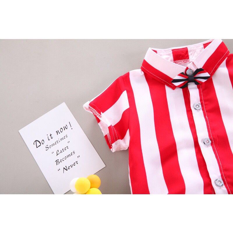 LID7001 - Baju + Celana Pendek Cotton Set 2in1 Setelan Bayi Lengan Pendek Garis