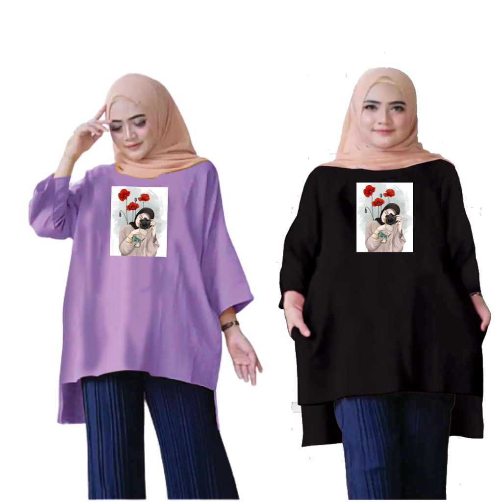 Tunik Jumbo Wanita Camera Hijab Aesthetic/ Atasan Wanita XXL