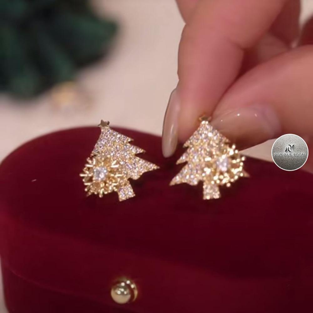 Mxbeauty Anting Pohon Natal Mewah Gaya Korea Anting Hadiah Anting Menjuntai Yang Dapat Diputar Snowflake Gadis Wanita Anting Pejantan