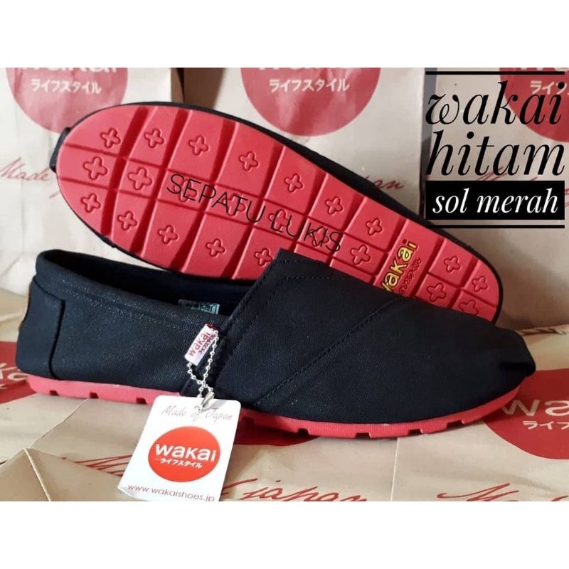 SEPATU SLIP ON PRIA WANITA WAKAI FULL HITAM SOLL MARON TERBARU