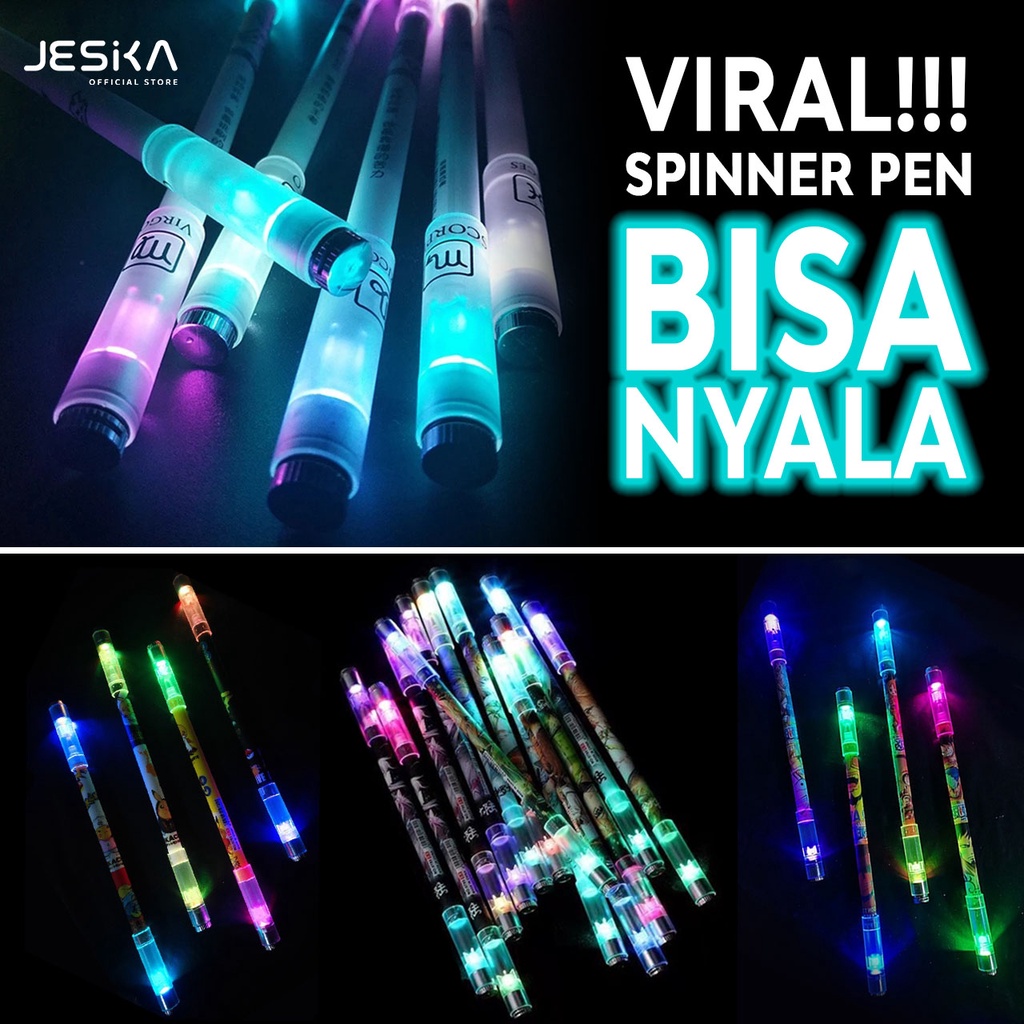 [DENGAN LED] Spinning pen pena spinner led balance anime lampu nyala polos spining rotasi berputar anti stress zodiac zhigao haikyuu demon slater