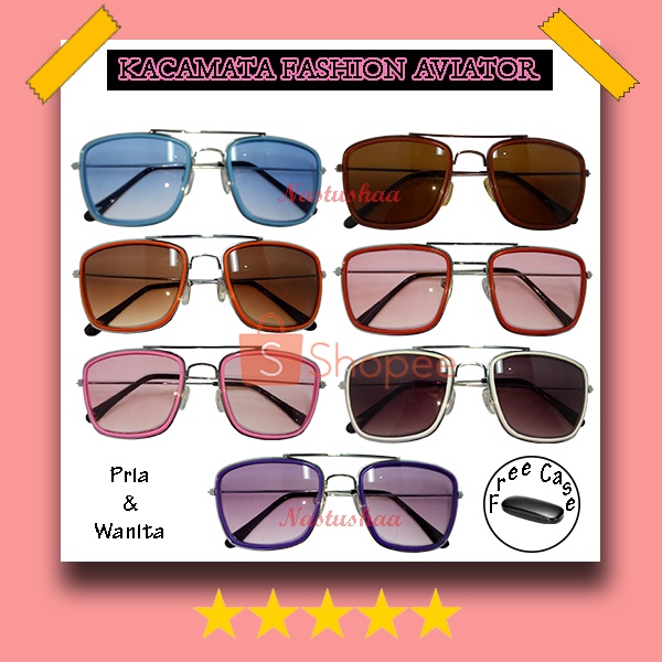 Kacamata Hitam Style Tony Stark Sunglasses ANTI UV400 Fashion Pria dan Wanita Kotak Aviator Unisex High Quality FREECASE