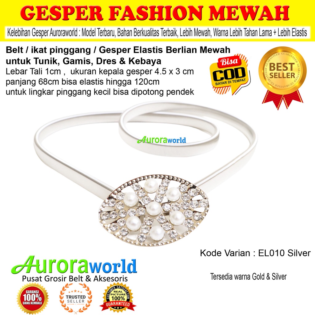 Auroraworld gesper elastis belt wanita ikat pinggang