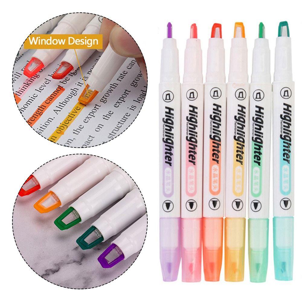 Preva 6PCS/Set Stabilo Pena Set Good-looking Perlengkapan Kantor Sekolah Menggambar Graffiti Kepala Ganda Pena Warna