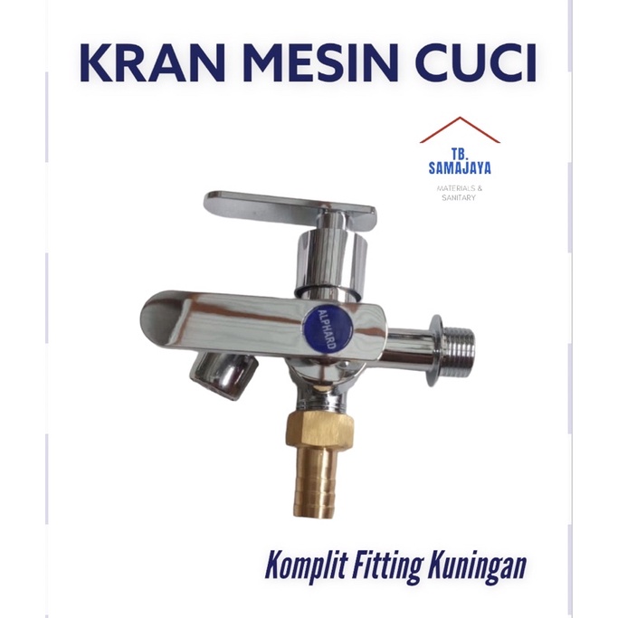 Kran cabang kran double kran mesin cuci + komplit fitting kuningan . keran double Double cabang