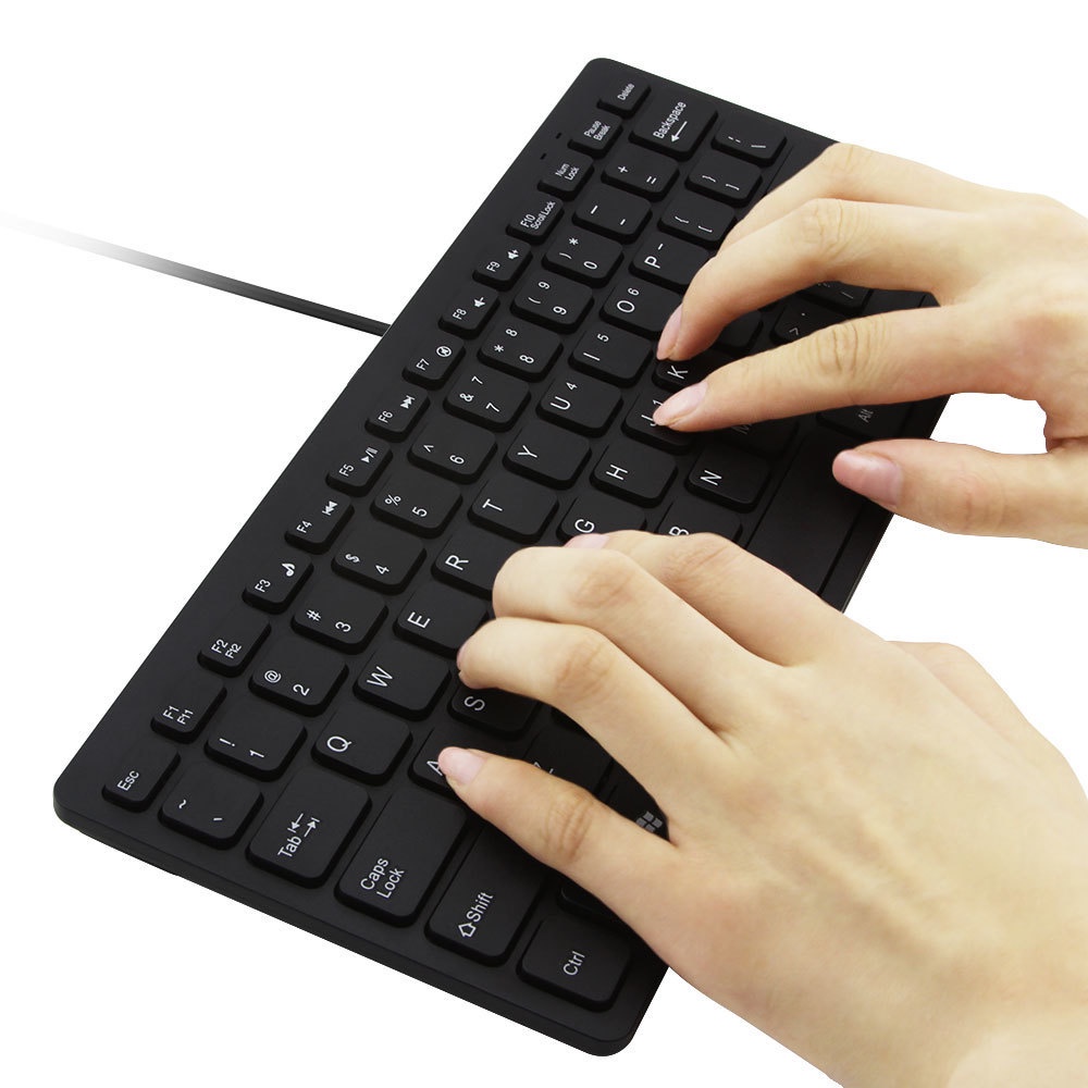 Keyboard Multimedia Kabel USB Mini 10 &quot;Ultra Tipis 78 Tombol Warna Hitam Untuk Kantor