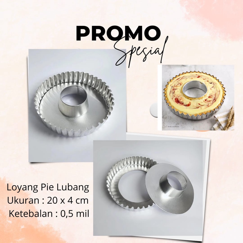 Loyang Pie Lubang Bolong Tengah Cetakan Pie Lubang Bongkar Pasang Aluminium Bulat 20x4 cm Ketebalan 
