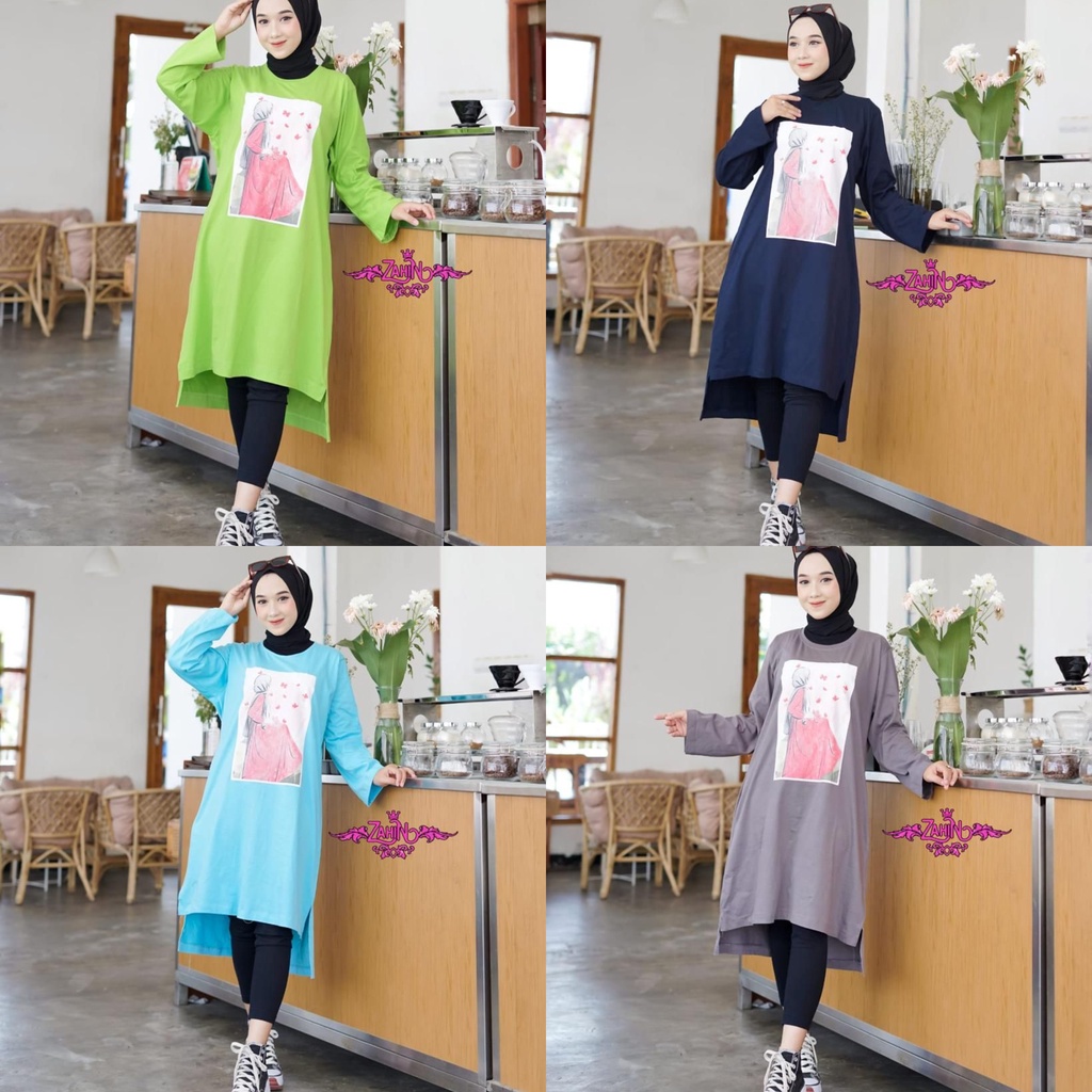 Kaos Midi Dress zahin combed dan Alina set outher mutiara mewah terbaru gamis wanita terkini