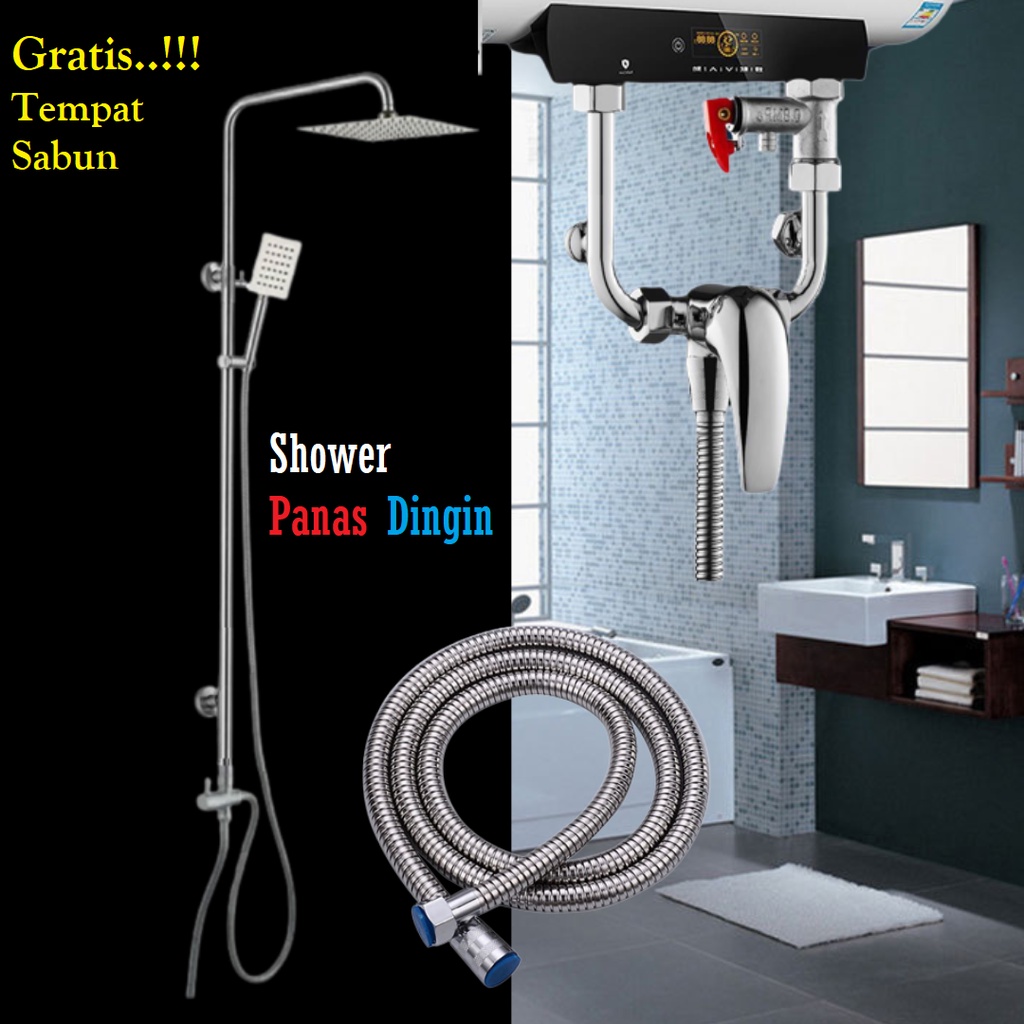 Shower Tiang Coulomn Set Kran Panas Dingin Black Hitam