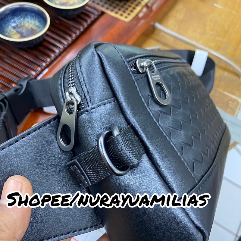 Waistbag pria bottega kulit asli anyam import tas waist bag pria wanita branded