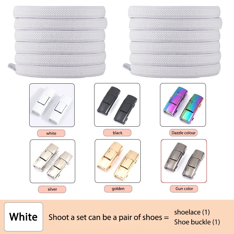 Tali Sepatu elastis/Suction No-dasi Sepatu Putih Kecil Tali Sepatu Magnet Simple /Tali Sepatu gepeng Tetap karet Elastis Logam