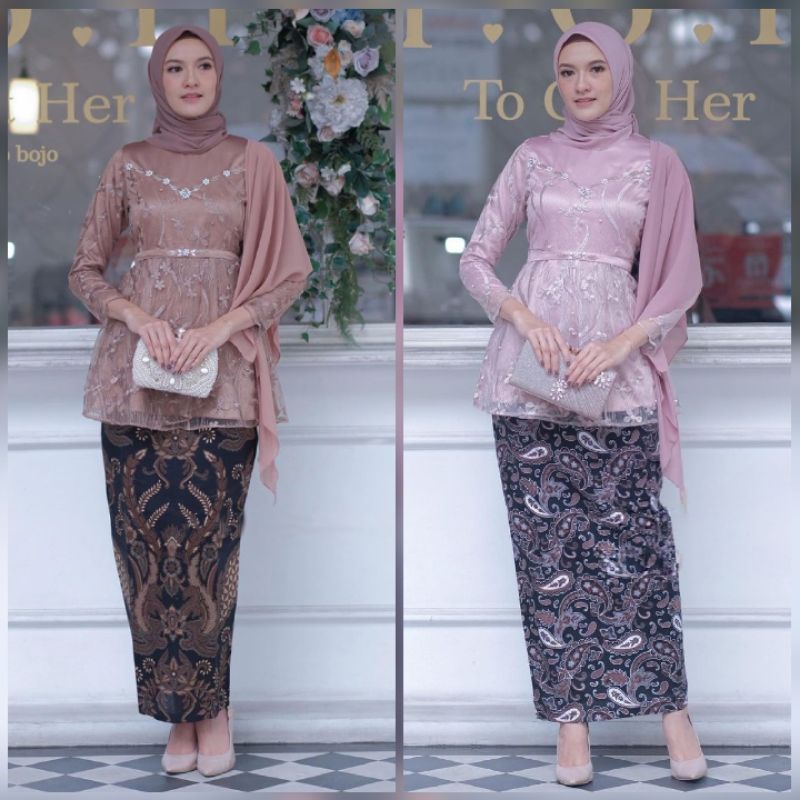 New Arrival - Kebaya Brukat Warna Rose - Kebaya Tille Brokat Mutiara - Kebaya Rok Batik Modern - Kebaya Wisuda Modern Kekinian Termurah