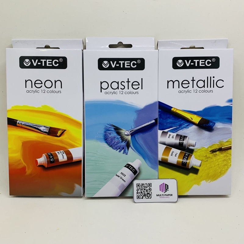 

Cat Acrylic V-tec Neon, Metalic Dan Pastel 12 Warna