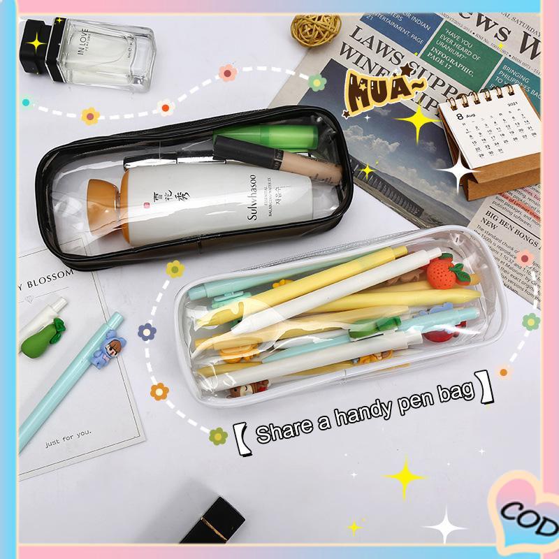 COD❤️Decompression Primary Middle School Students Competition Rotating Pen Can Write Student Rotating PenTransparent PVC Student Stationery Zipper Pen Bag Travel Portable Toiletry Makeup Storage Bag-A.one