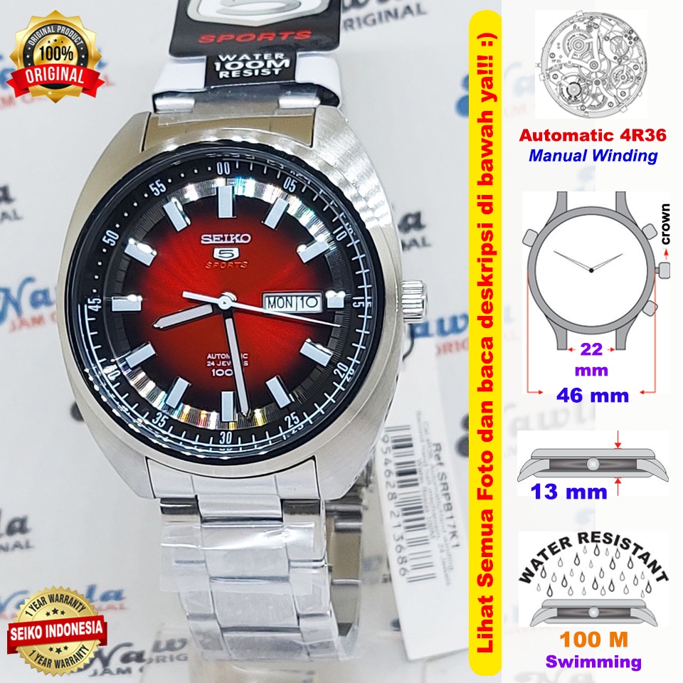 Seiko 5 Sports SRPB17K1 Retro Turtle Red - Jam Tangan Pria SRPB17