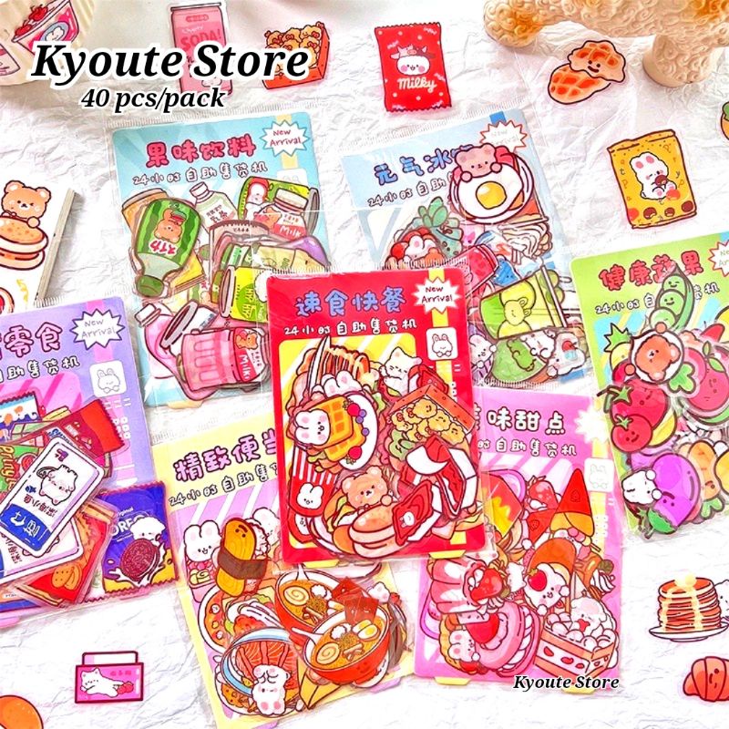 

40 pcs Sticker Waterproof Cute Snack Food Cuisine Cake Drink Transparan Deco Case HP Journal Diary Scrapbook DIY