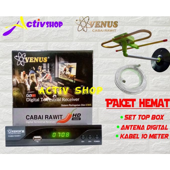 SET TOP BOX TV DIGITAL VENUS CABAI RAWIT + ANTENA UHF VENUS PAKET