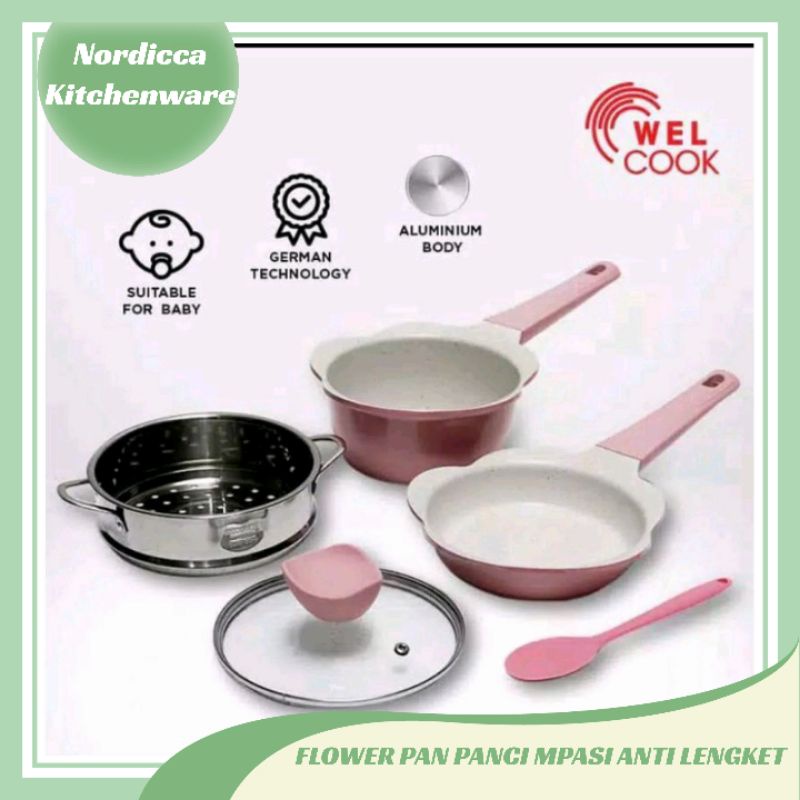 Welcook | Panci MPASI Bayi Anti Lengket PFOA FREE Aman Sehat + Kukusan  German Techno sz 16 cm Origi