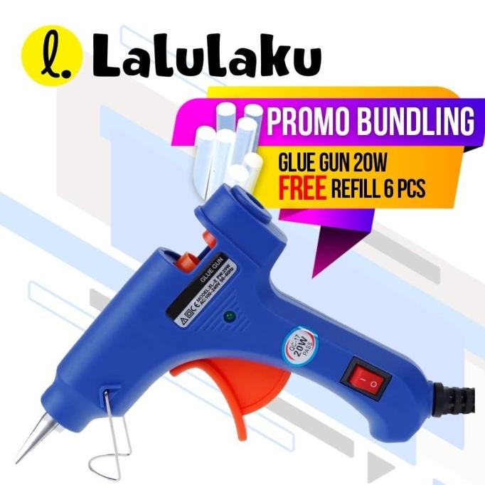 

PROMO PAKET Alat Lem Tembak Glue Gun Kecil 20 Watt BONUS 6 pcs Refill