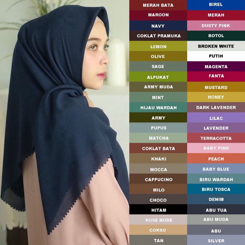 Jilbab segiempat bella square lasercut double hycon mocca Milo Salem peach merah cabe lemon lime kun