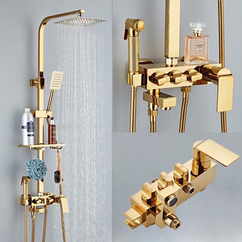Shower Sultan Gold Emas Minimalis Modern Mewah Persegi Kotak Tombol Putar New Type N3