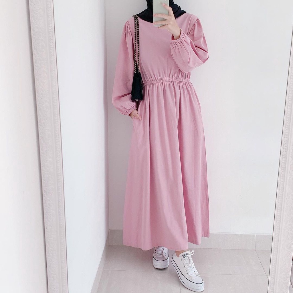 ALIA Midi Dres Termurah Bahan Crinkle Airplow Premium