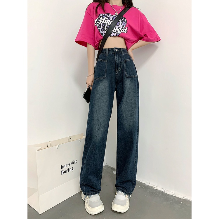 Gaya Terbaru Highwaist Straight Loose Celana Jeans Panjang Wanita Import (realpict)