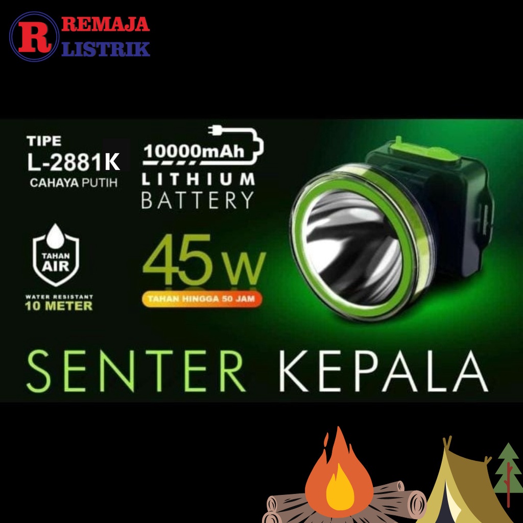 Senter Kepala LUBY L-2881 Super Terang Lithium Headlamp 45 Watt