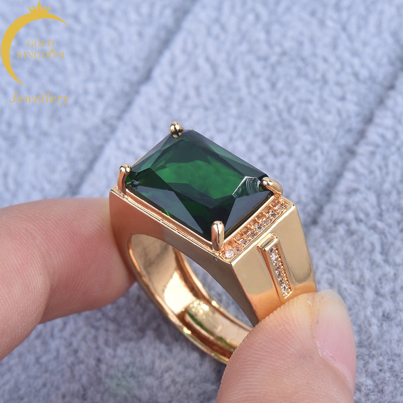 Goldkingdom Perhiasan Fashion Emas Asli Kadar 375 Bangkok Aksesoris Ready Stock Bertatahkan Zamrud Turmalin Cincin Berlapis Emas 18 K Putri Berlian Adjustable Band