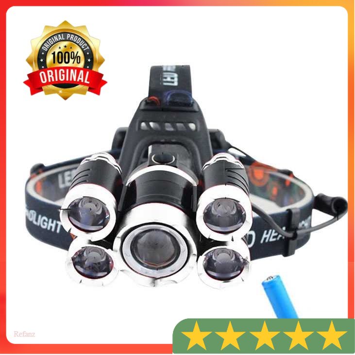 Senter Kepala LED Super Terang Headlamp Light Cree XML T6+4XPE 40000Lumen 18650+Charger Waterproof TaffLED BL254