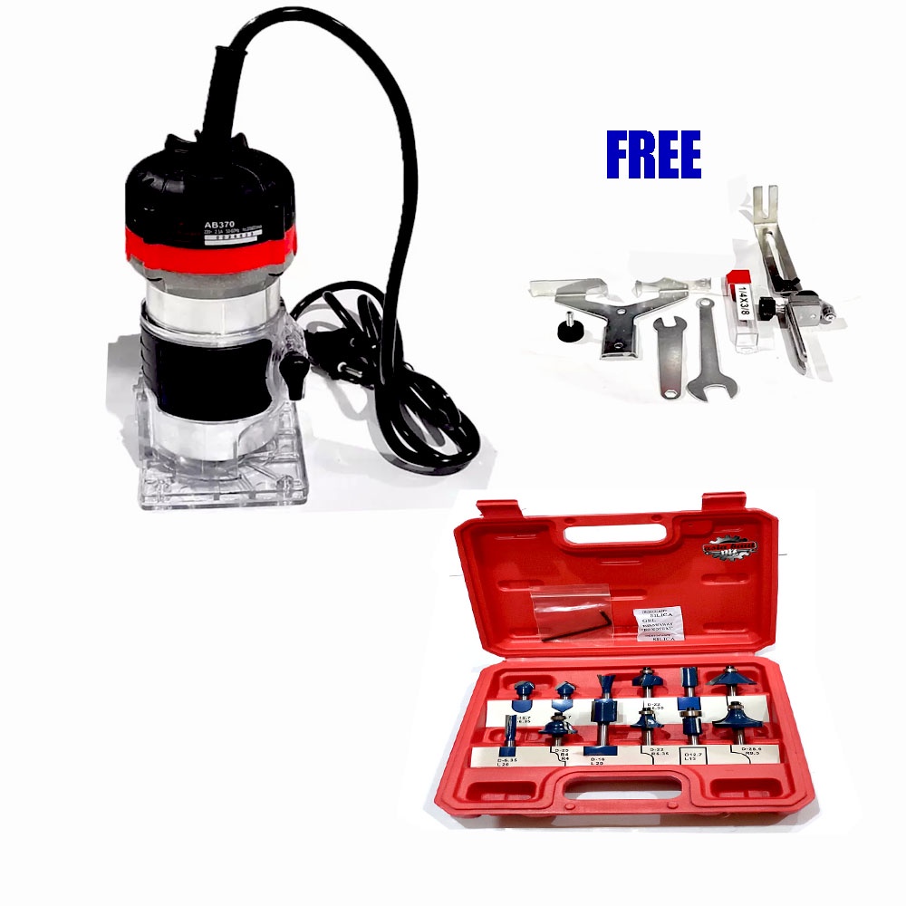 Paket Mesin Router Trimmer Profil Kayu + Yukido mata profil 12pcs free cover box