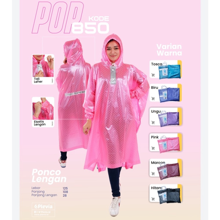 jas hujan ponco premium Bahan Kuat PVC Tebal wanita original Polkadot Pop Plevia  T6H6 big size Anti
