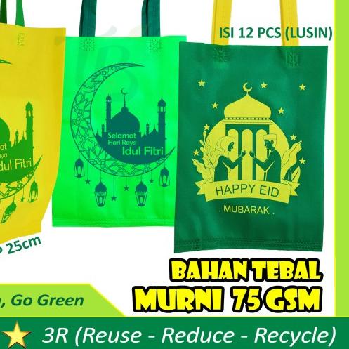 

Goodie bag IDUL FITRI 25x35x8cm Tas LEBARAN Spunbond non paper bag dus - Kuning
