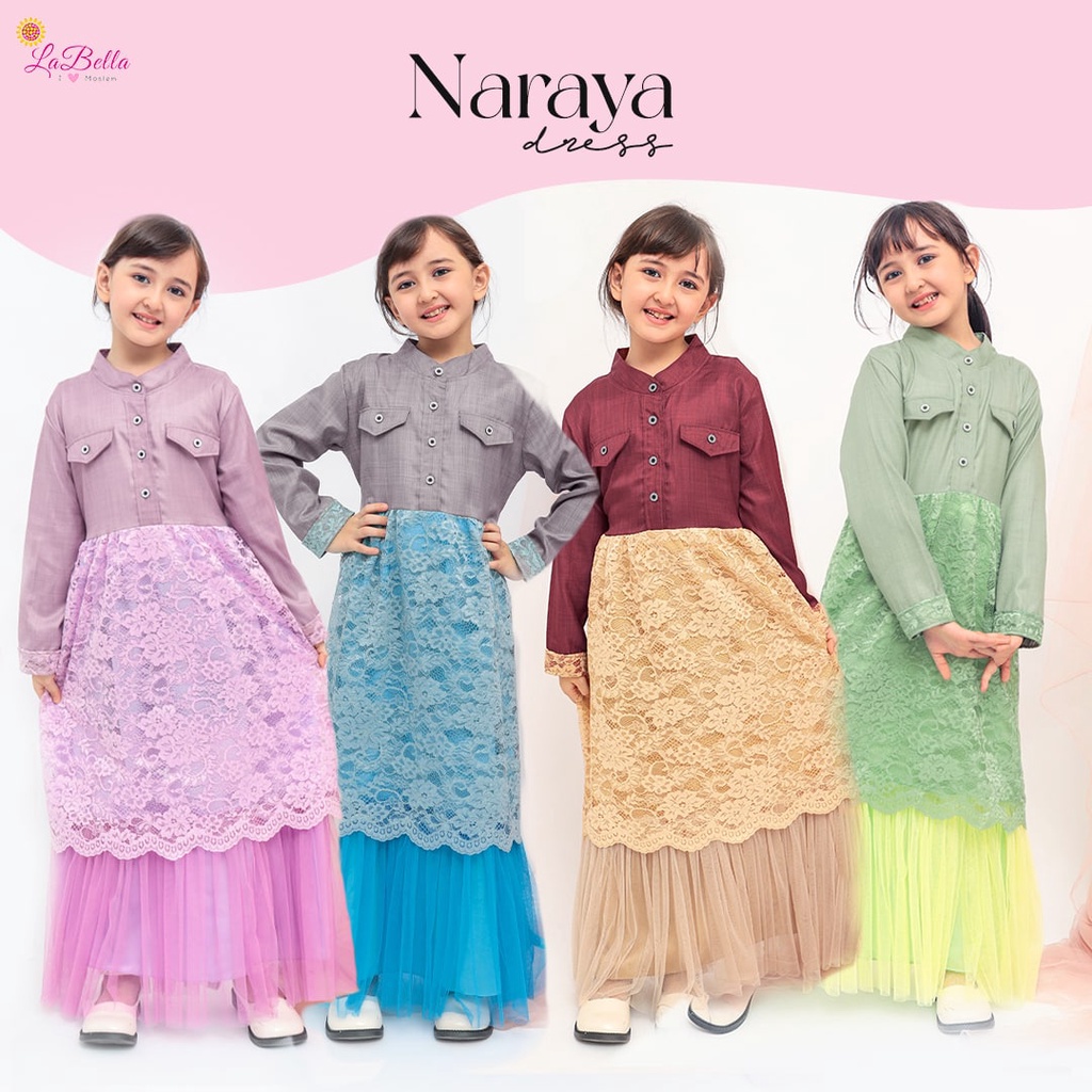 ( USIA 5 - 13 TAHUN ) GAMIS ANAK TERBARU LABELLA NARAYA DRESS ANAK PREMIUM BROKAT TUTU GAMIS ANAK PE
