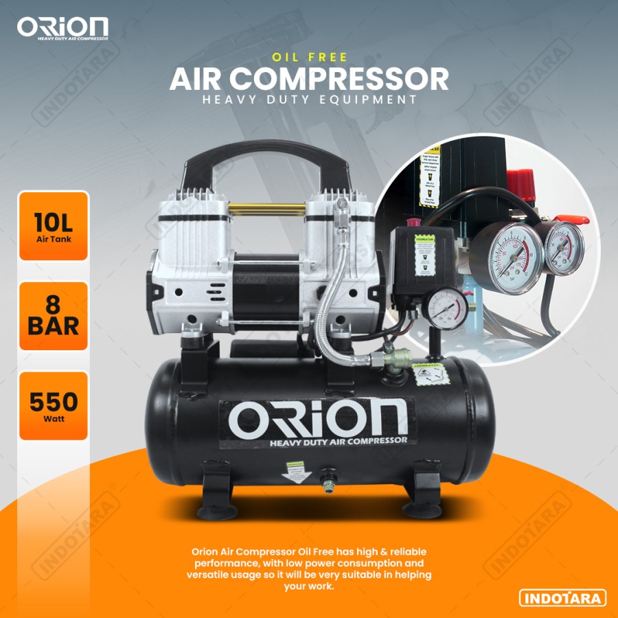 Kompresor Angin Oil Free 0.75 Kw 3/4 HP 10L Air Compressor Orion Type DC75F