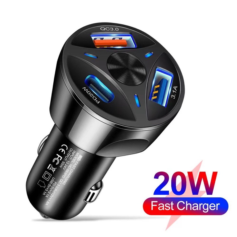 Batok Saver Pd 55W 2 Usb + 1 Usb Colokan Type C - Kepala Charger Mobil Type C - Casan Mobil PROMO SEN-AB