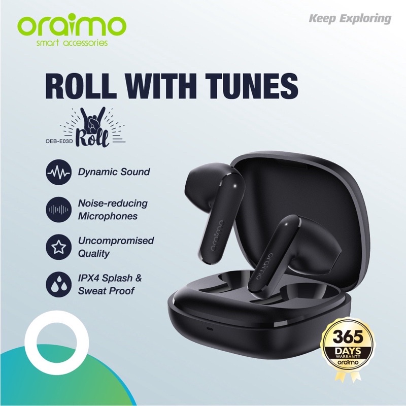 Oraimo OEB-E03D Roll TWS Bluetooth Earphone v5.0 Wireless Handsfree Headset - Garansi 1 Tahun