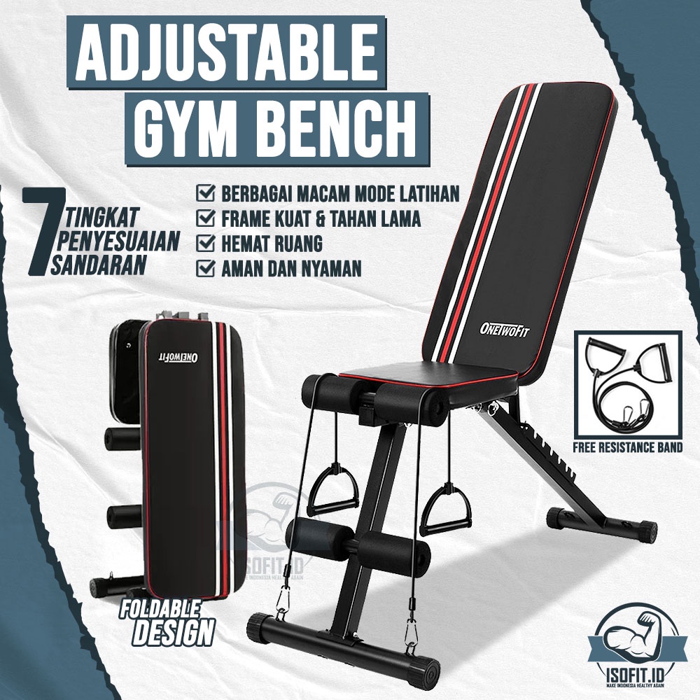 Isofit.id Adjustable Gym Bench Press / Kursi Alat Fitness Rumah / Alat Latihan Kebugaran gratis tali resistensi (107)