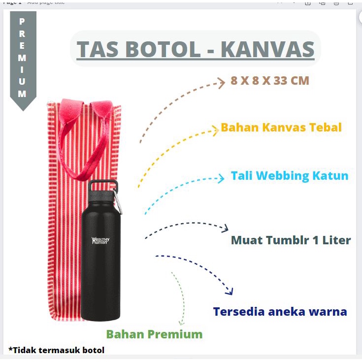 tas botol air mineral Tas botol minum tupperware 1 liter tas botol air minum