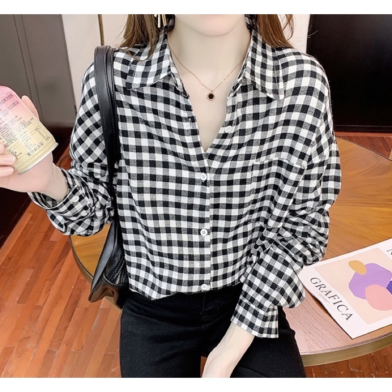 Novel Blouse Flannel / Baju Atasan Kemeja Wanita Import