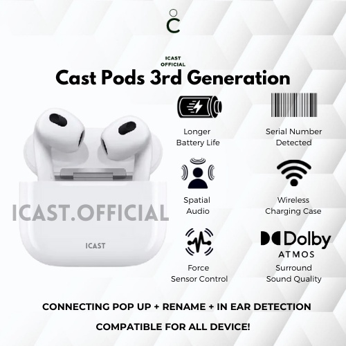 iCast TWS Cast Pods Gen 3 H1 3rd Edition Wireless Charging TWS By iCast Official