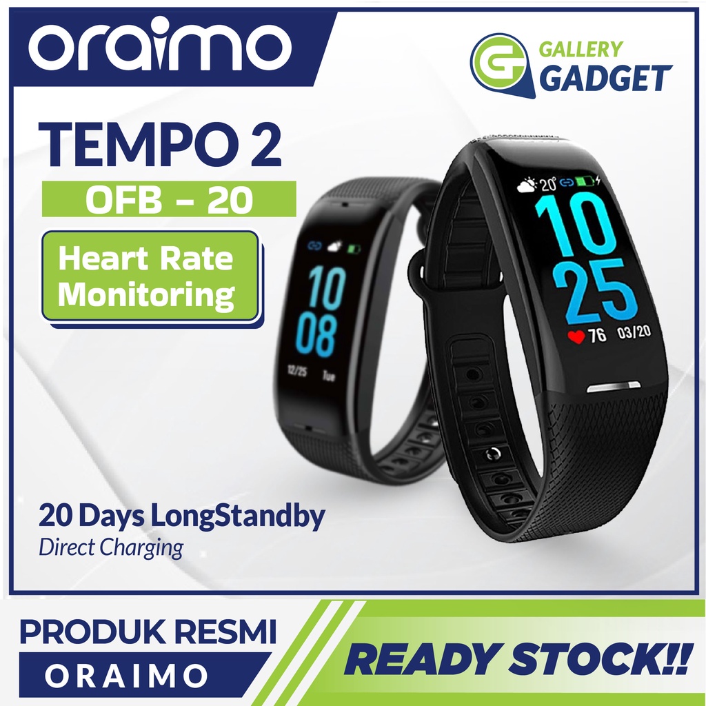 ORAIMO TEMPO 2 Smart Band OFB-20 [Polymer lithium battery,Standby Up to 20 days] - Garansi Resmi