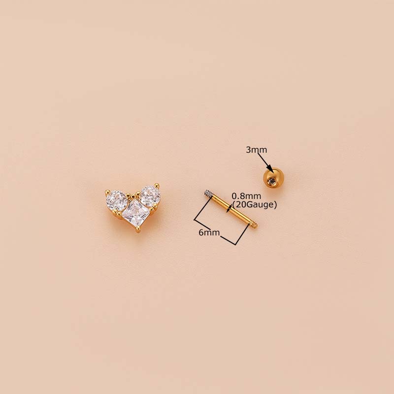1pc Anting Tusuk Bentuk Hatisayapbintang Bahan Stainless Steel 20Gauge Goldsilver Untuk Wanita