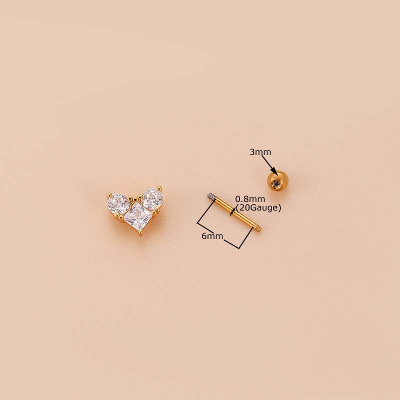 1pc Anting Tusuk Bentuk Hatisayapbintang Bahan Stainless Steel 20Gauge Goldsilver Untuk Wanita