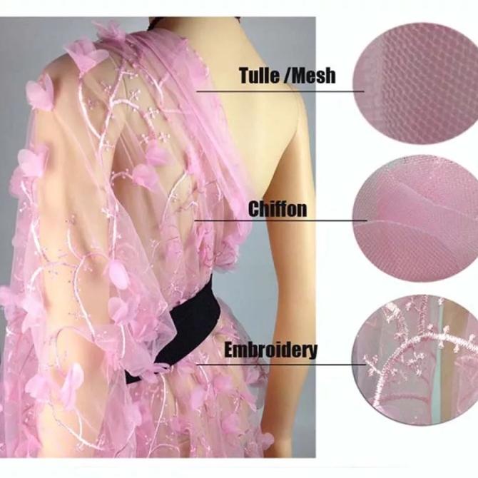 Bahan kain chiffon tile tulle motif HITAM